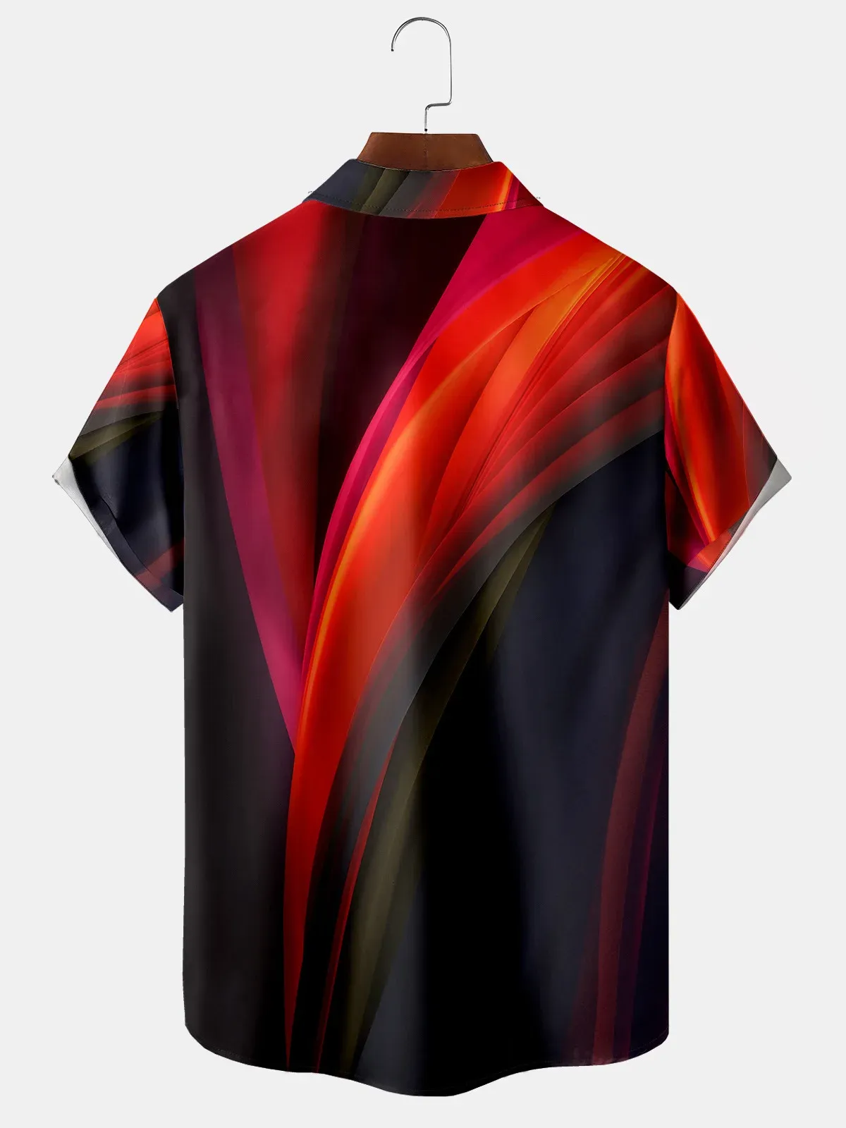 Men's casual geometric art printed collar short sleeved pocket shirt