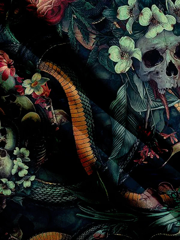 Men's casual horror skull frame flower short sleeved pocket shirt