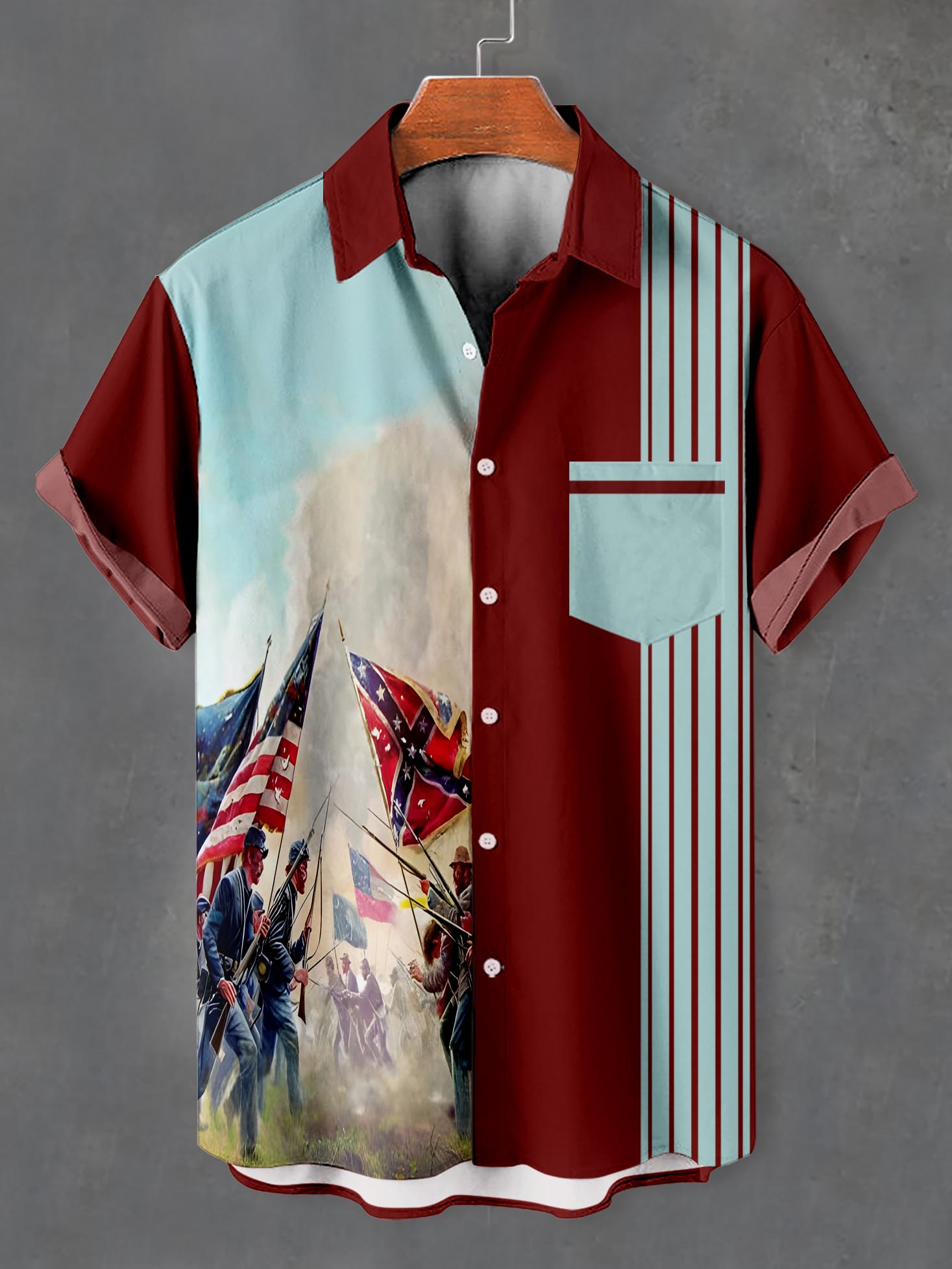 Men's retro illustration short sleeve shirt