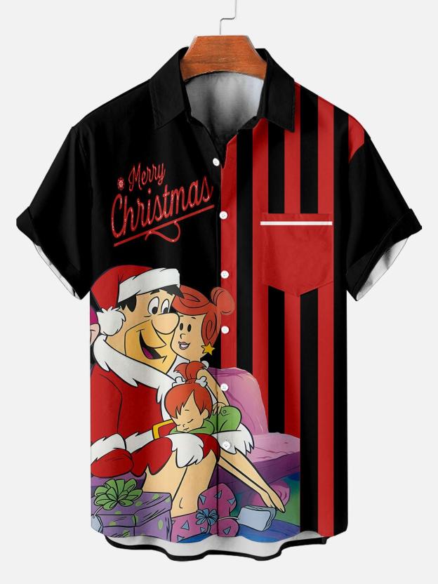 Men's Christmas Cartoon Graphic Short Sleeve Shirt