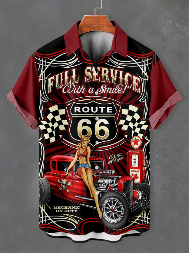 Men's Cartoon Car Graphic Short Sleeve Shirt