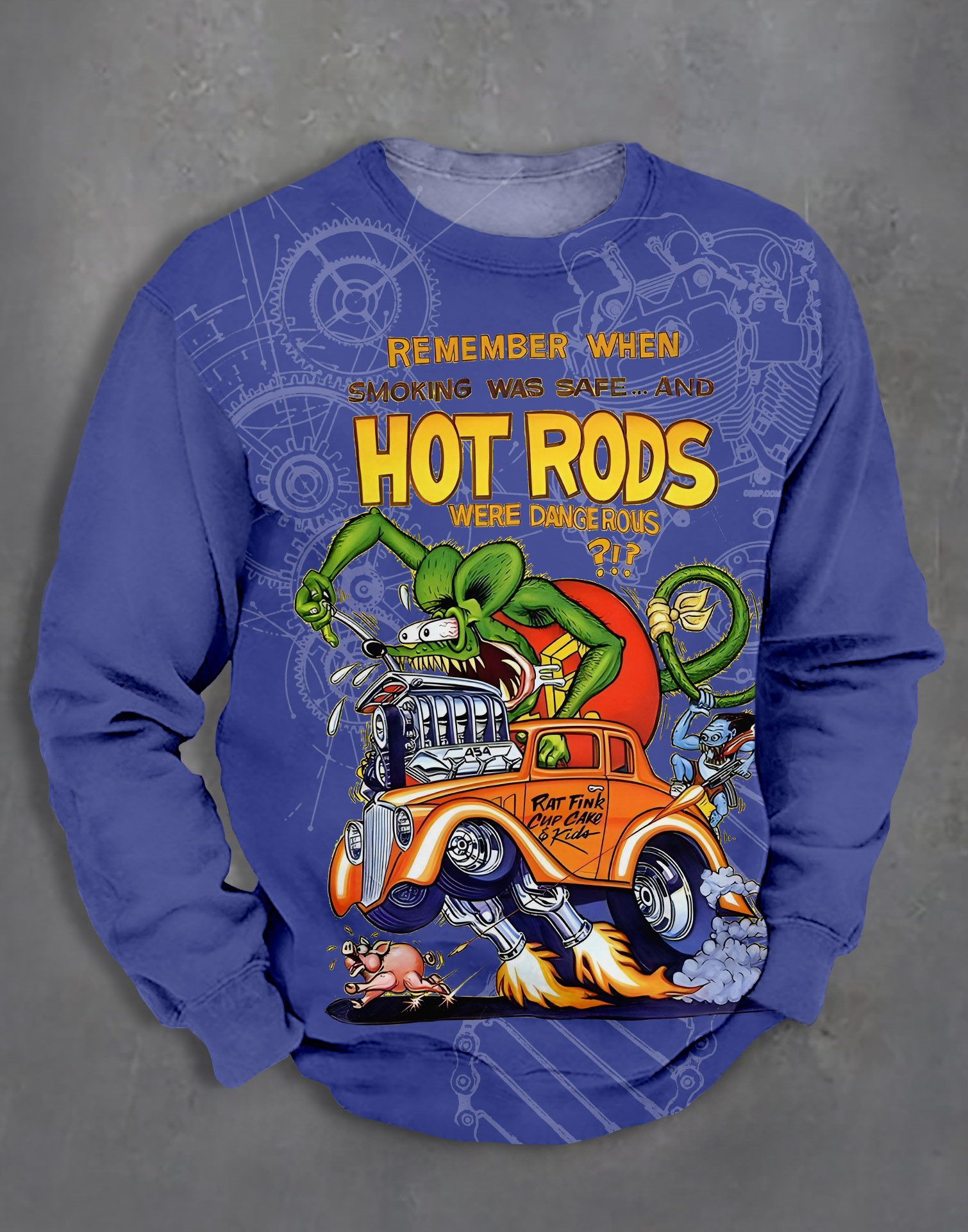 Men's Retro Cartoon Car Graphic Illustration Long Sleeve Sweatshirt