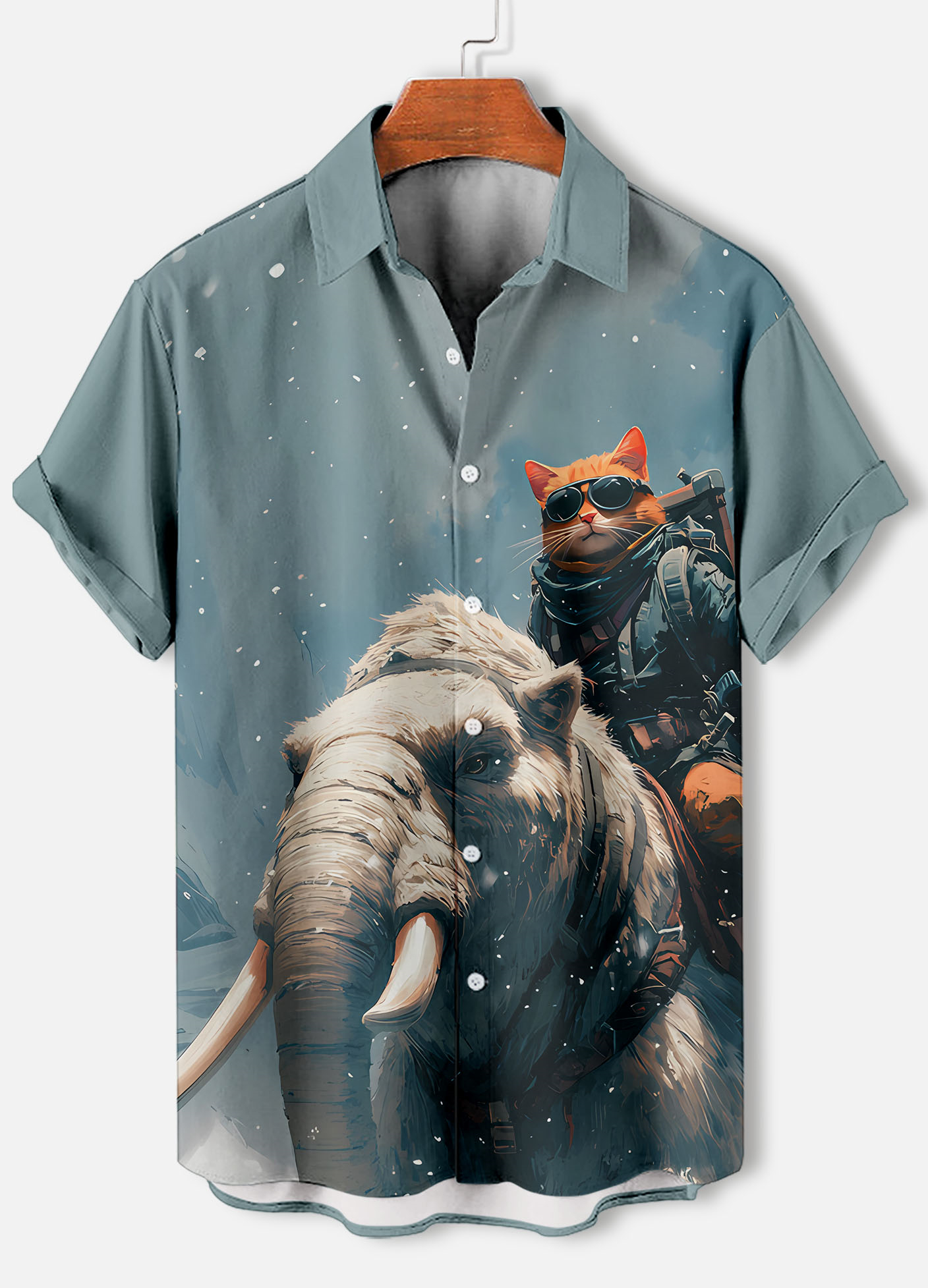 Men's Retro Cartoon Anime Cat Theme Short Sleeve Shirt