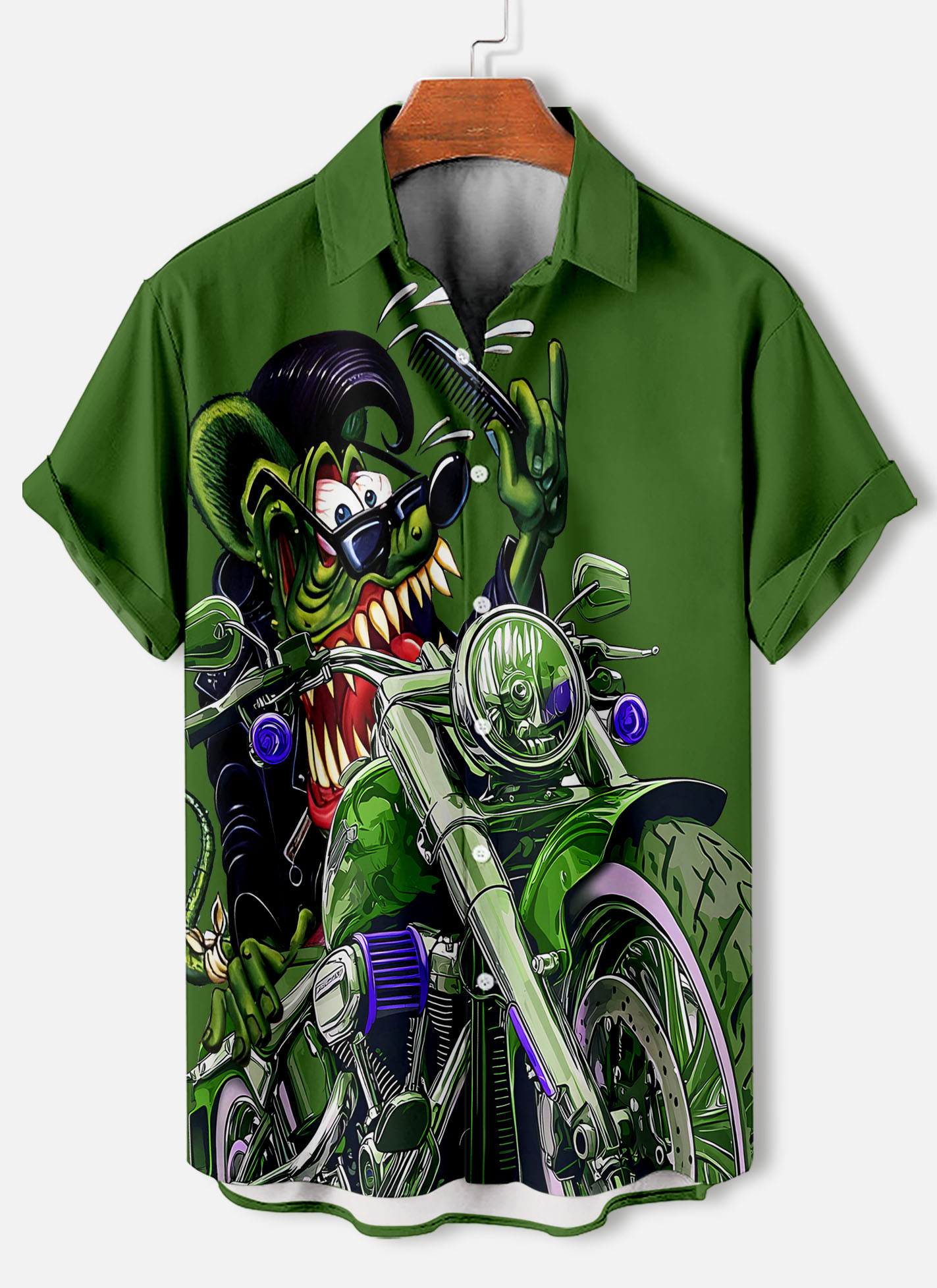 Men's retro cartoon motorcycle element rat fink short-sleeved shirt