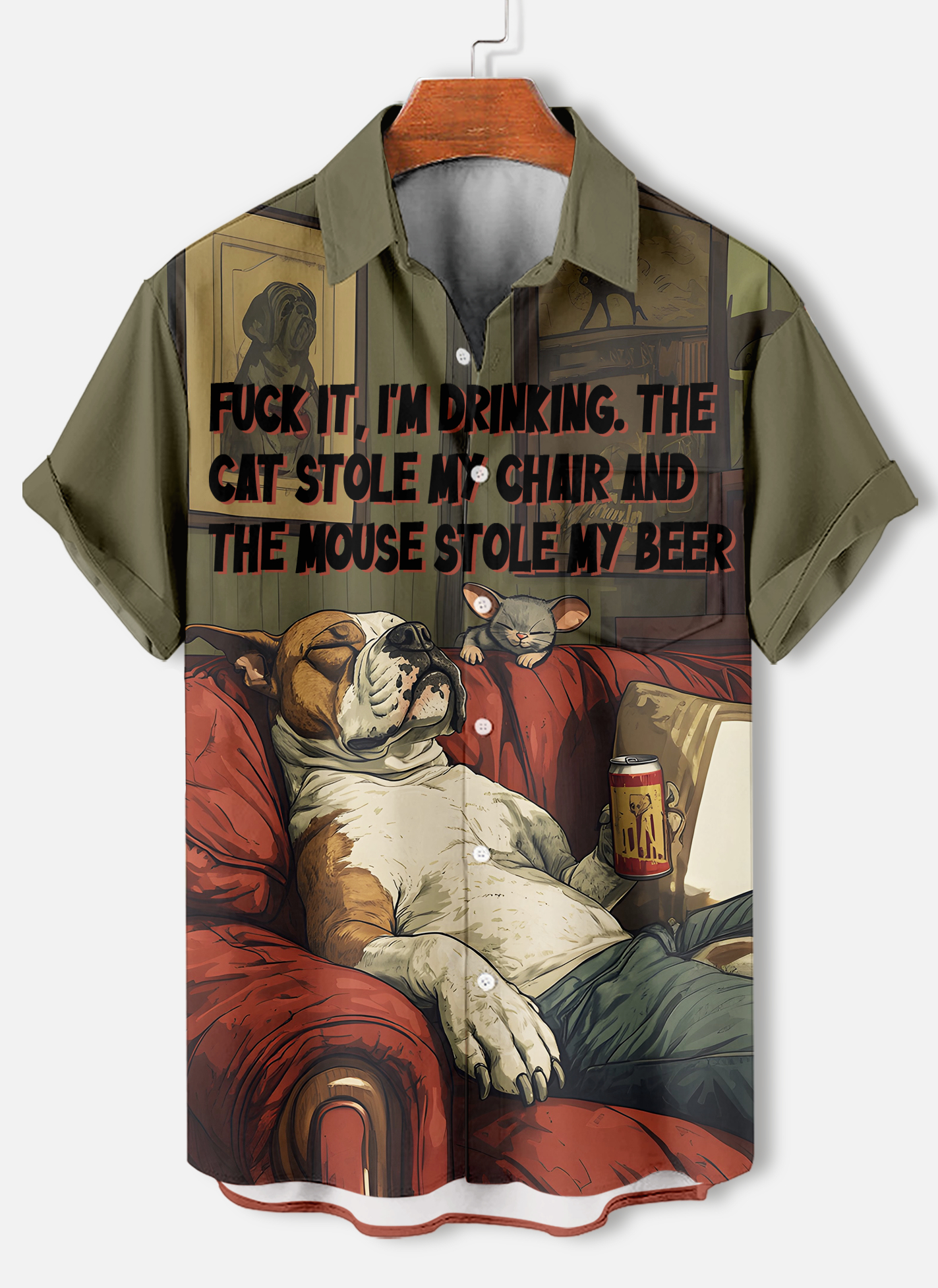 Men's funny cartoon animal slogan graphic short sleeve shirt