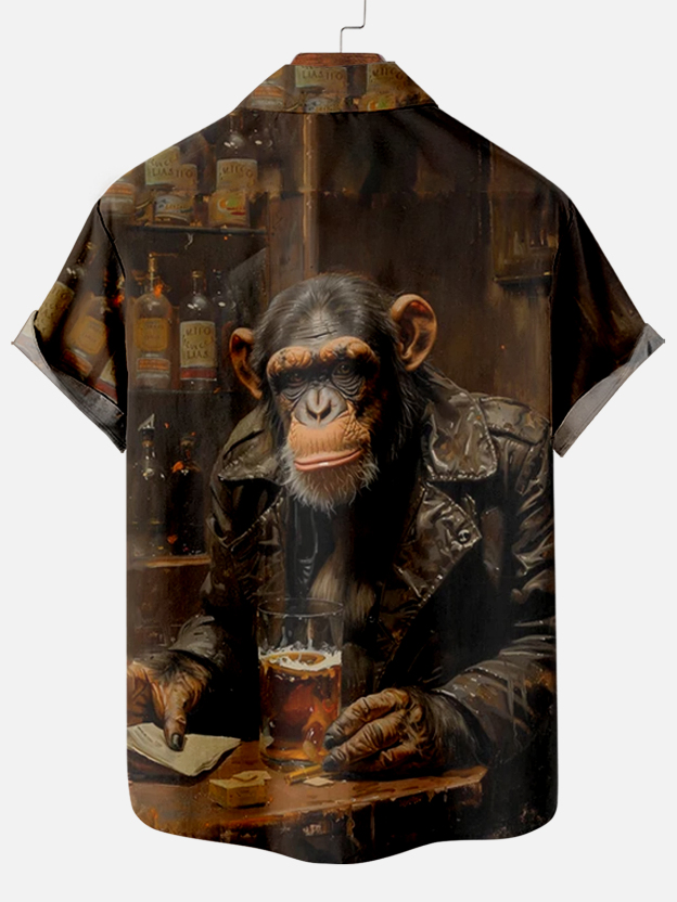 Vintage Gorilla Tavern Pattern Art Short Sleeve Printed Shirt