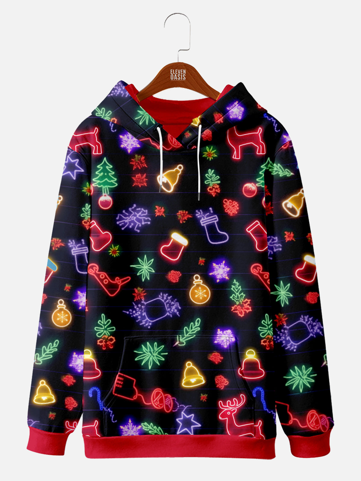 Neon Christmas Tree Reindeer Ornaments Hoodie