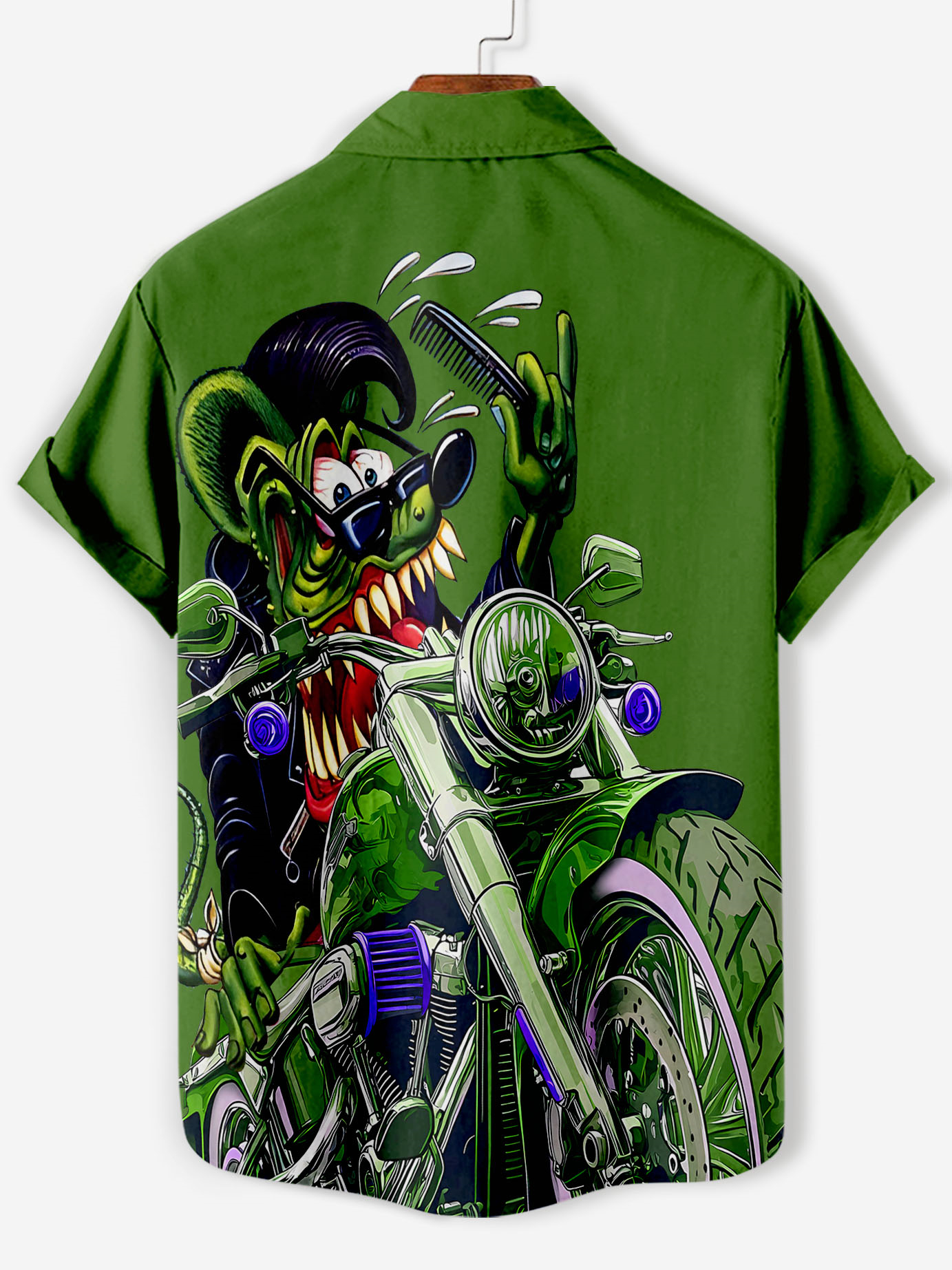 Men's retro cartoon motorcycle element rat fink short-sleeved shirt