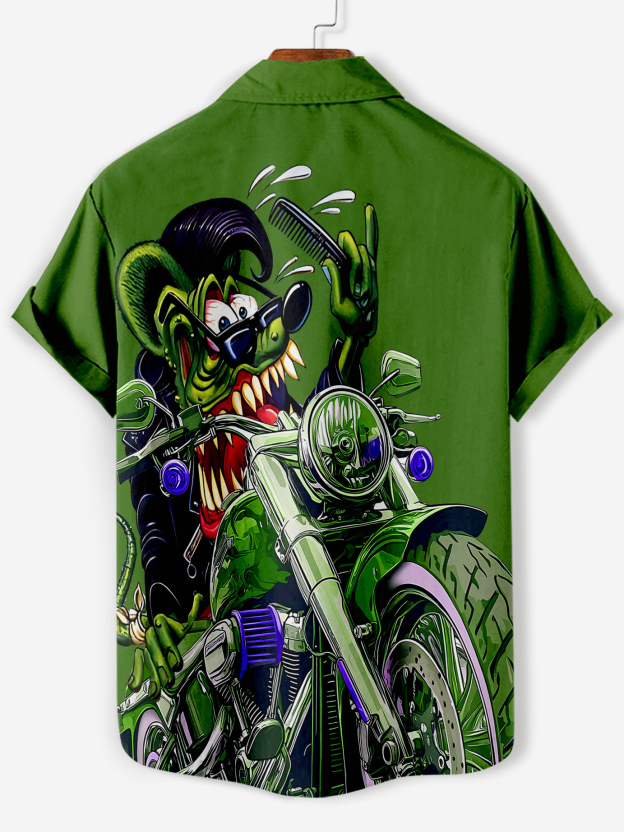 Men's retro cartoon motorcycle element rat fink short-sleeved shirt