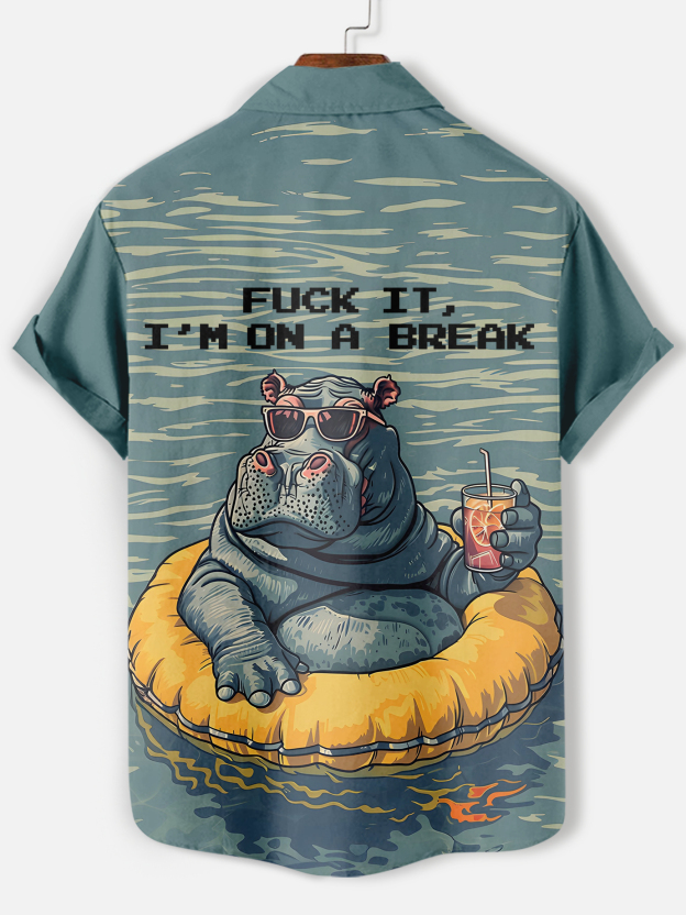 Men's funny cartoon animal slogan graphic short sleeve shirt