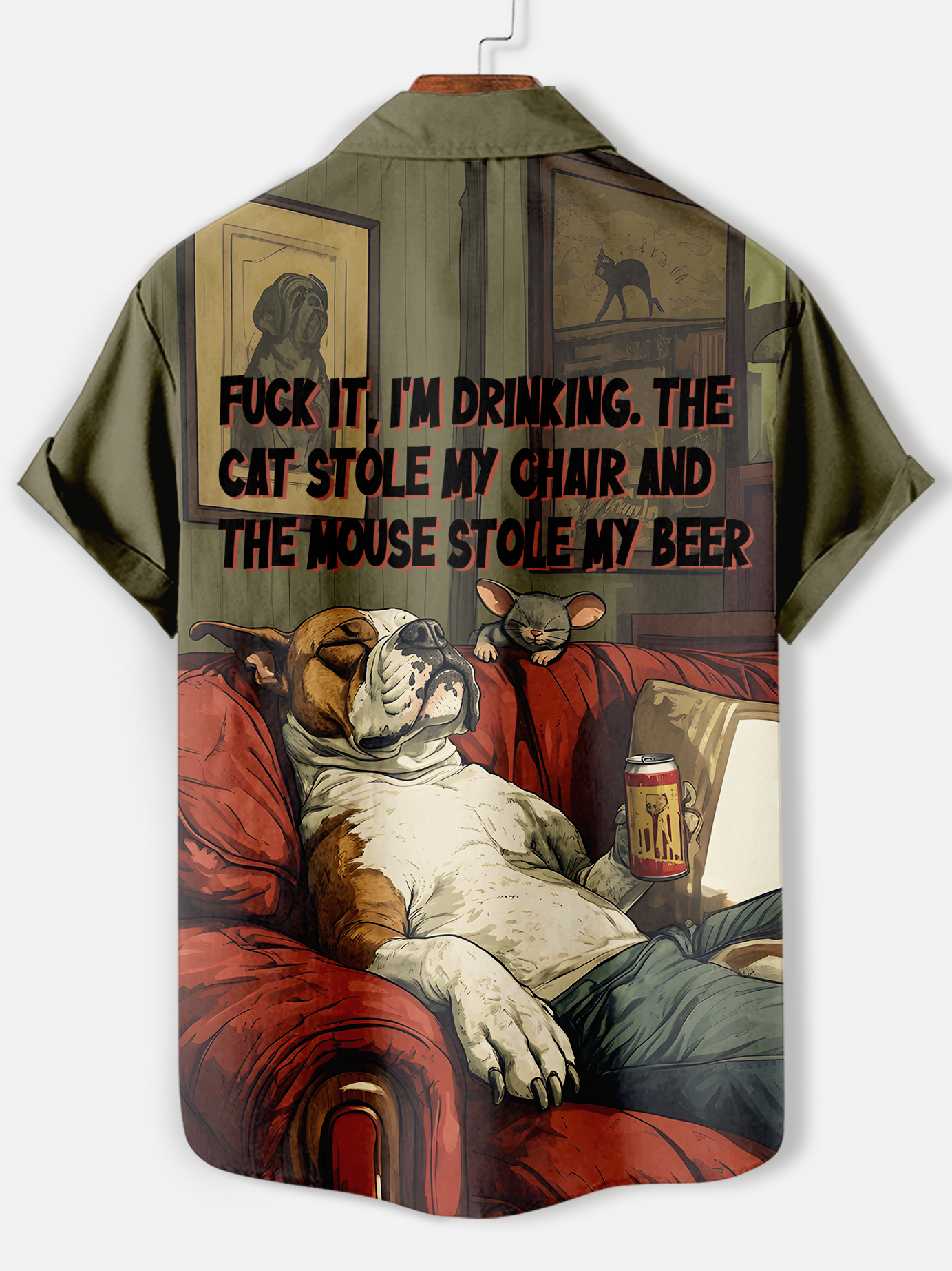 Men's funny cartoon animal slogan graphic short sleeve shirt