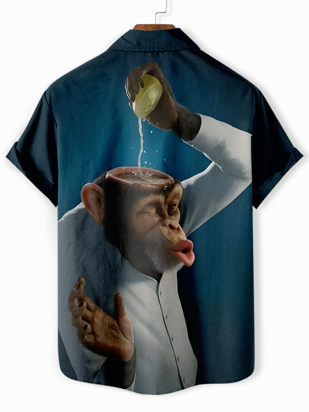 Men's Retro Fun Animal Orangutan Graphic Short Sleeve Shirt