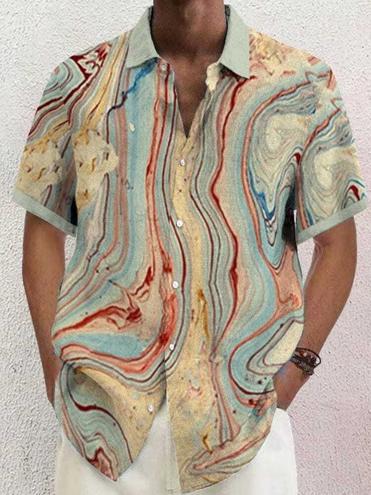 Stylish Blue Print Cotton Linen Shirt