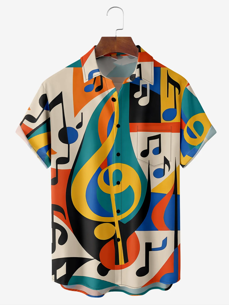 Stylish music graphic print short sleeve shirt