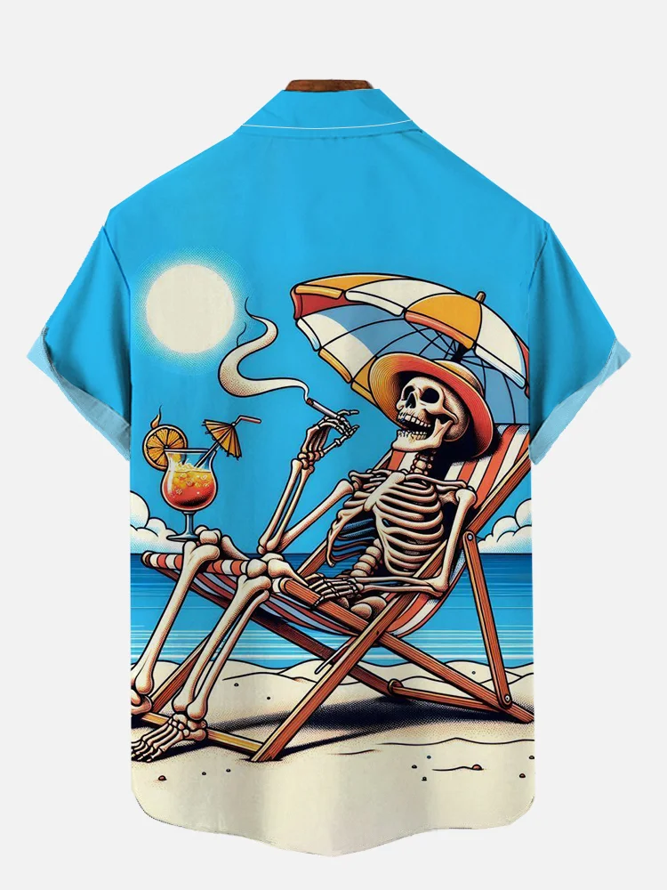 Humorous Skull Hawaii Beach Holiday Casual Short Sleeve Shirt