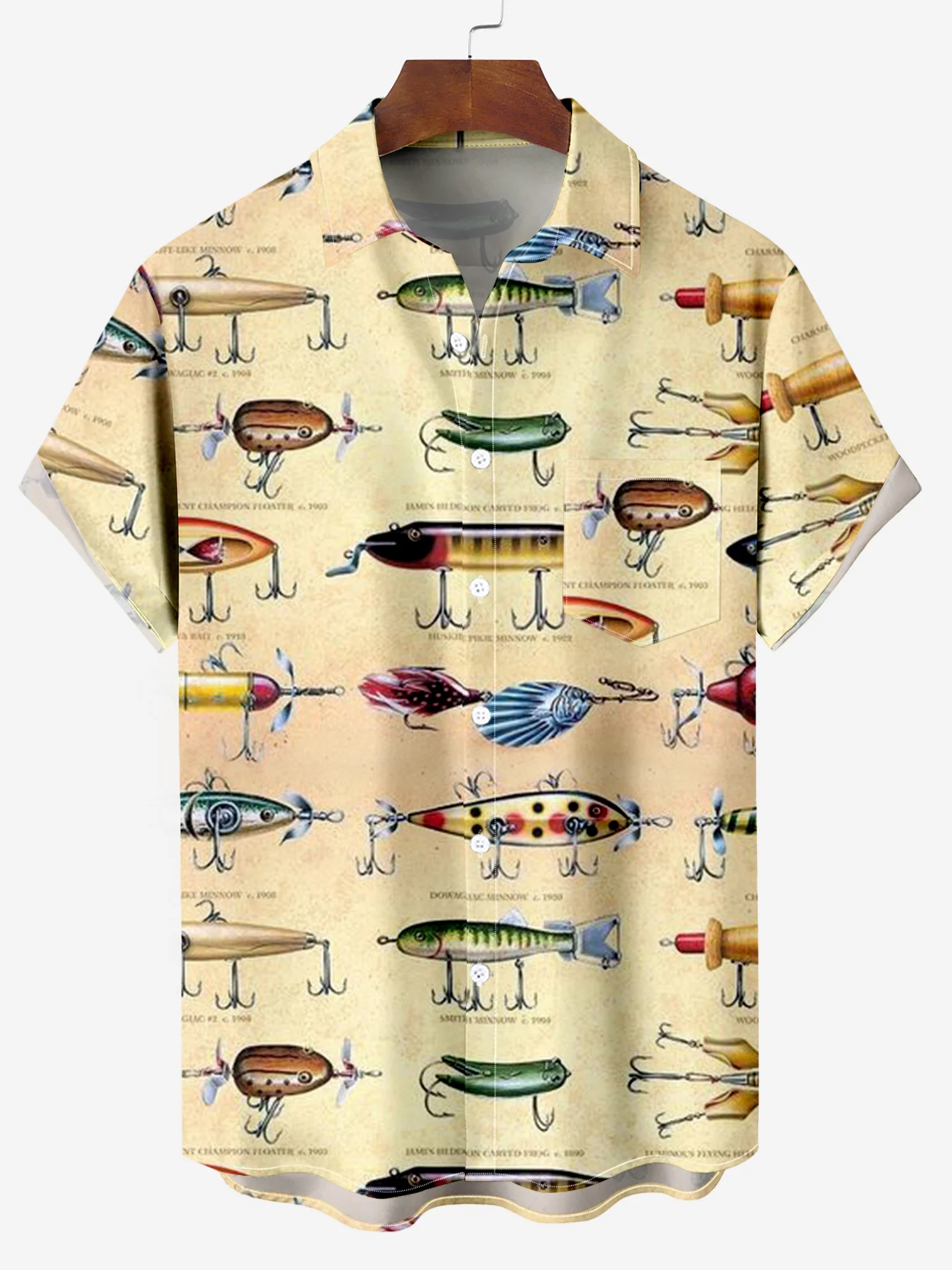 Men's Retro Poster Sea Fishing Encyclopedia Short Sleeve Shirt