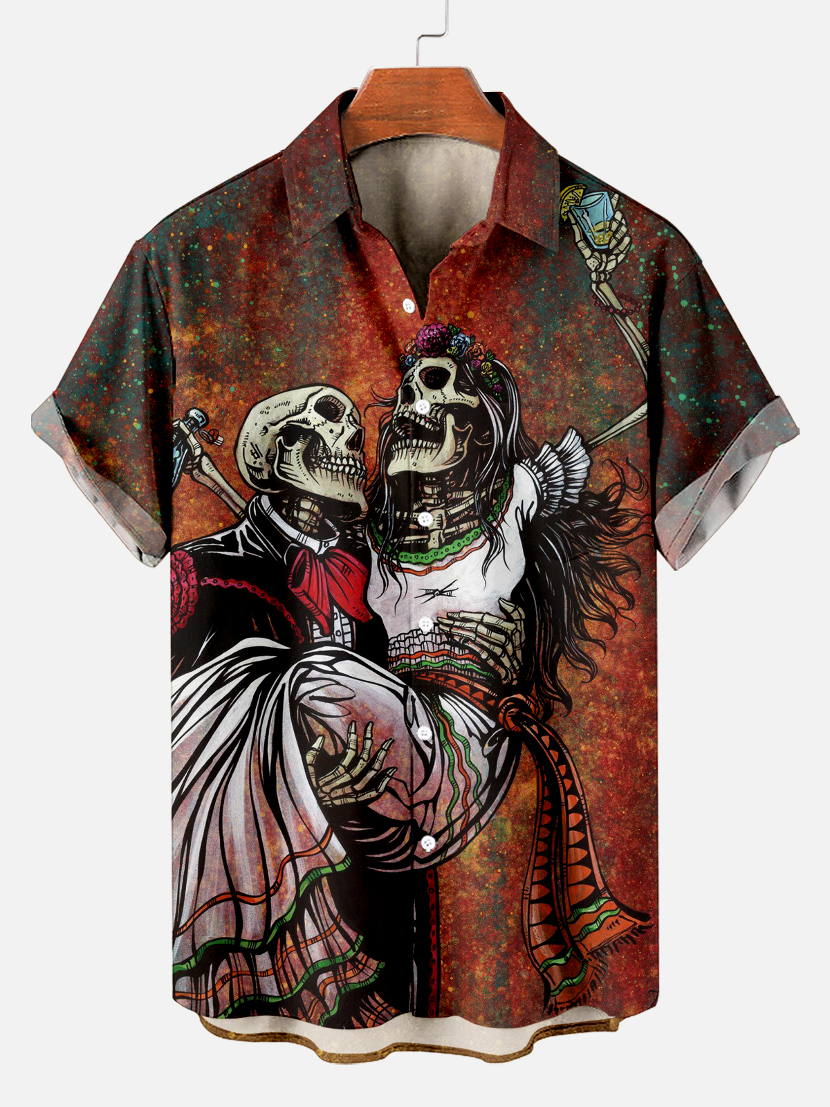 Men's Classic Day of the Dead Skull Graphic Short Sleeve Shirt