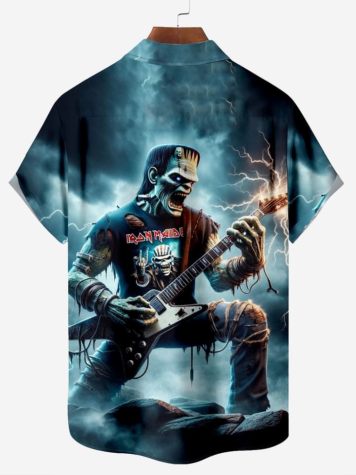 Metal Rock Star Pattern Chest Pocket Shirt