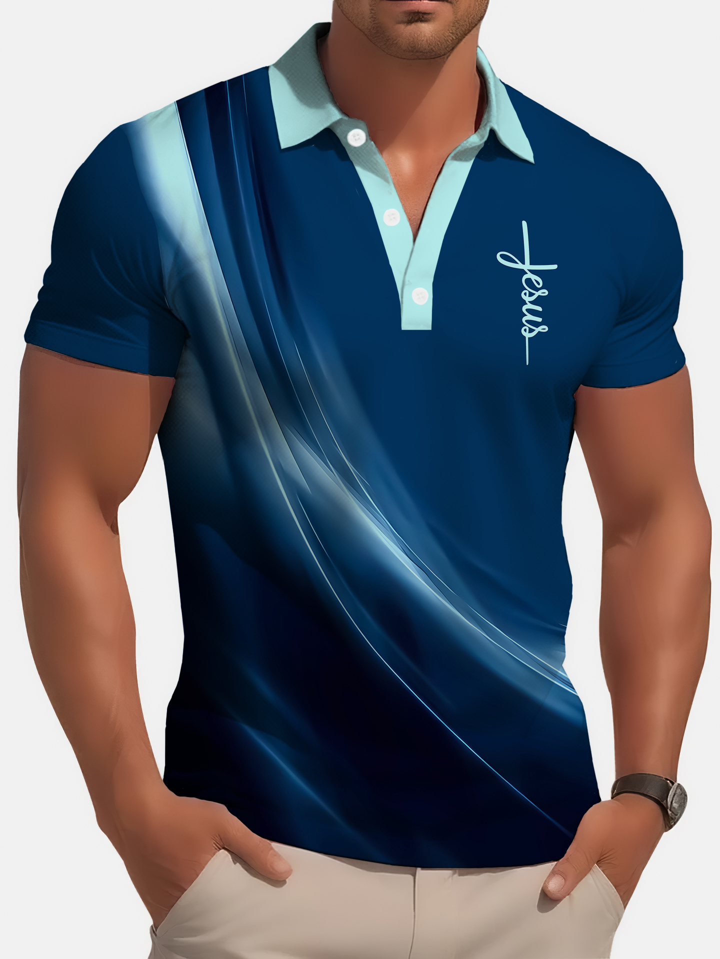 Men's Golf Casual Jesus Graphic Short Sleeve Polo Shirt