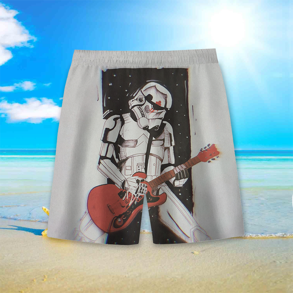 Men's Cartoon Space Wars Printed Pocket Beach Shorts