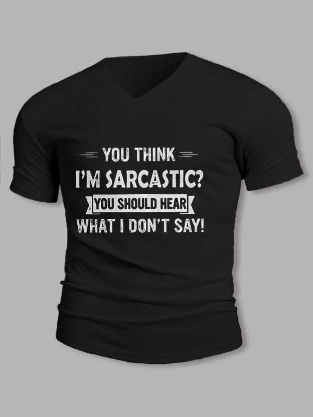 Men's Slogan Text V-Neck Short Sleeve T-Shirt