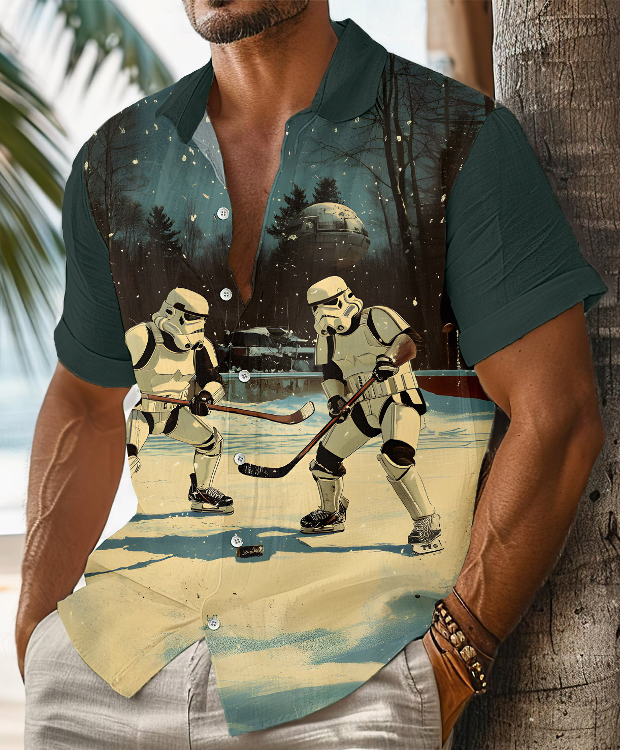 Men's Lapel collar Printed Graphic Short Sleeve Shirt High Stretch Bam