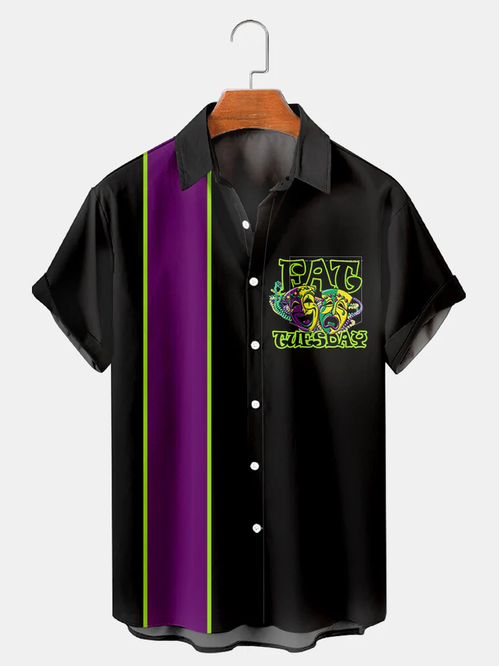 Men's Mardi Gras Elements Graphic Festive Short Sleeve Shirt