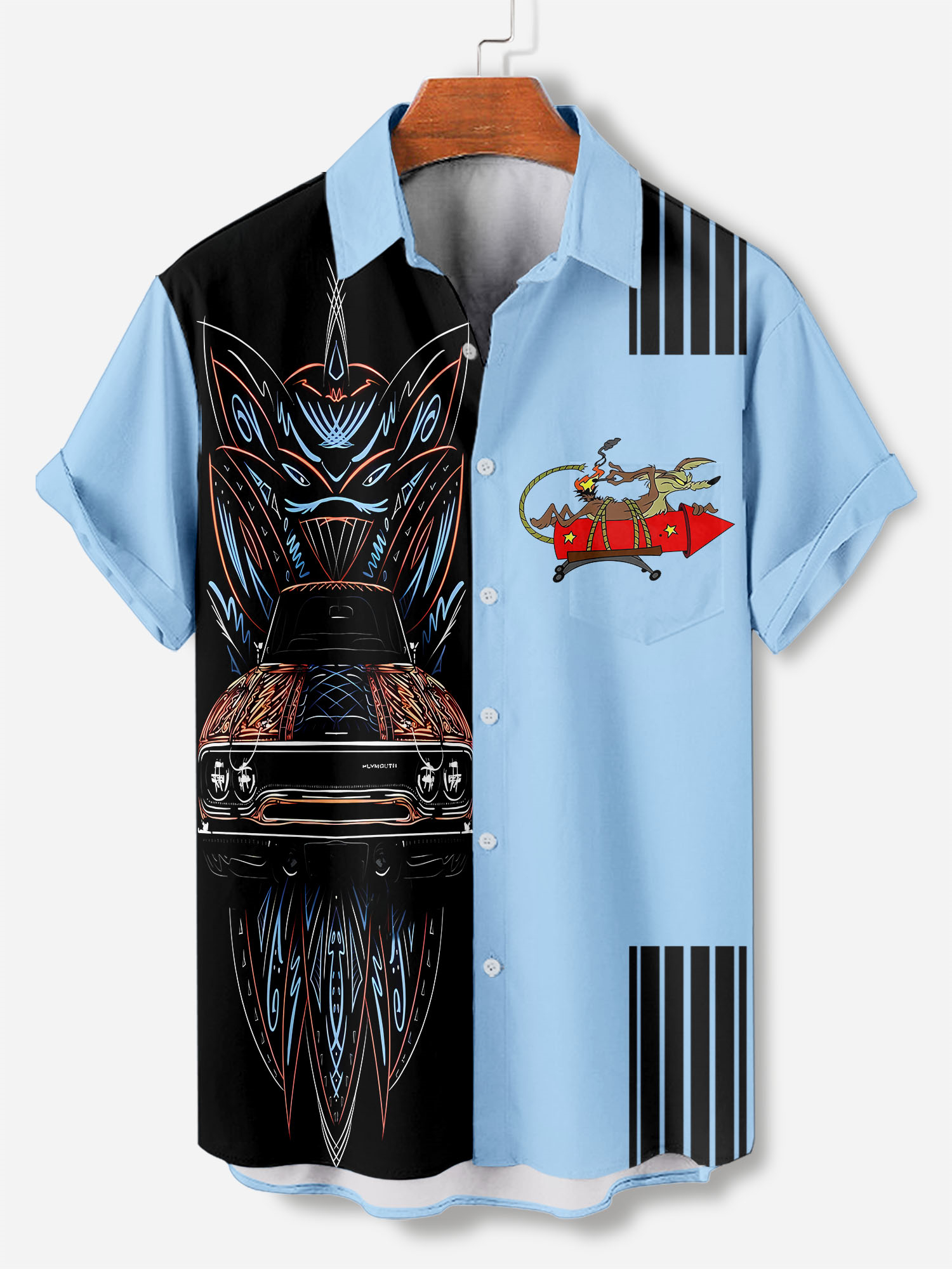 Men's cartoon racing stripe element short-sleeved shirt