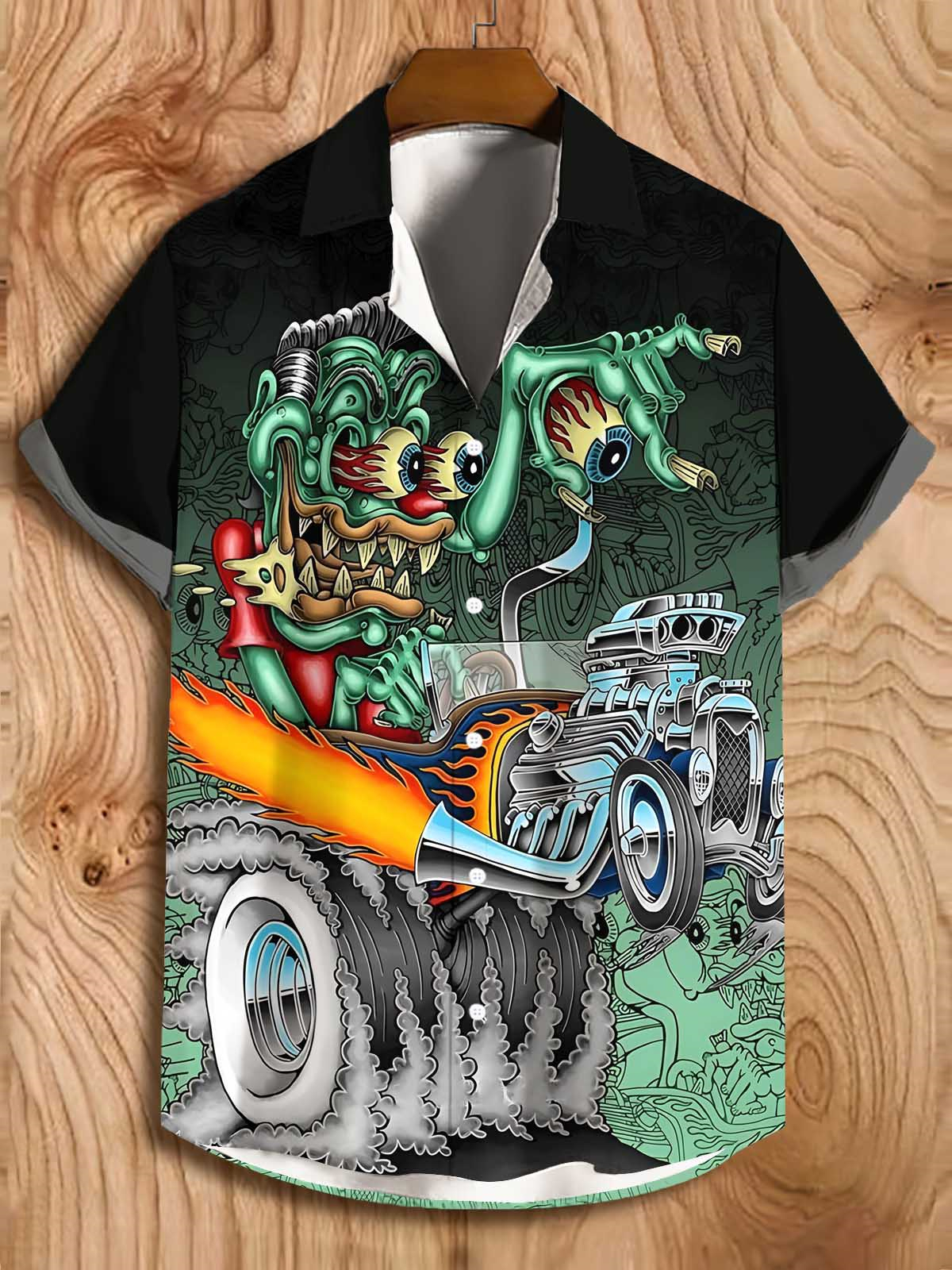 Men's Cartoon Car Graphic Short Sleeve Shirt