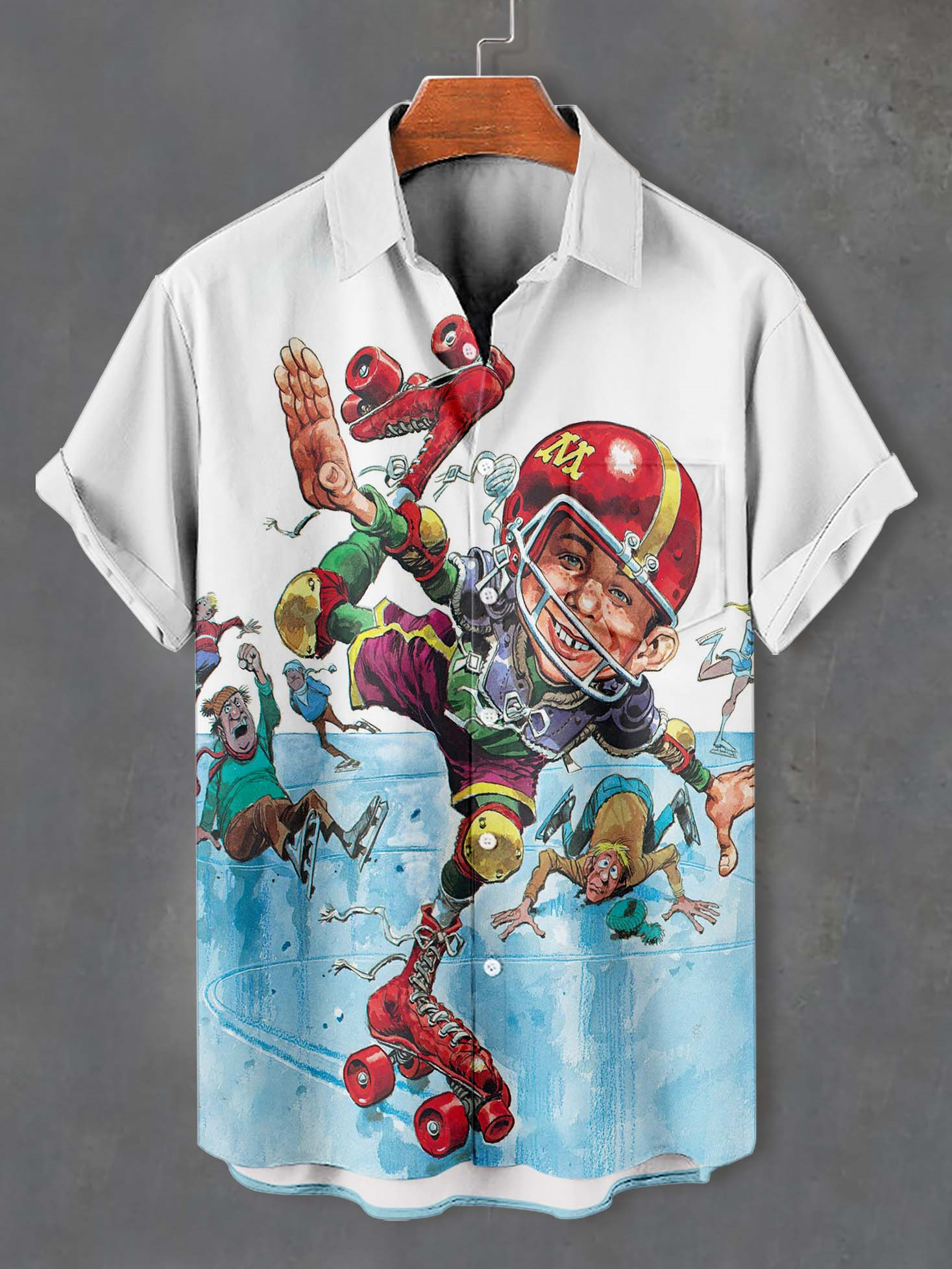 Men's Retro Anime Illustration Short Sleeve Shirt