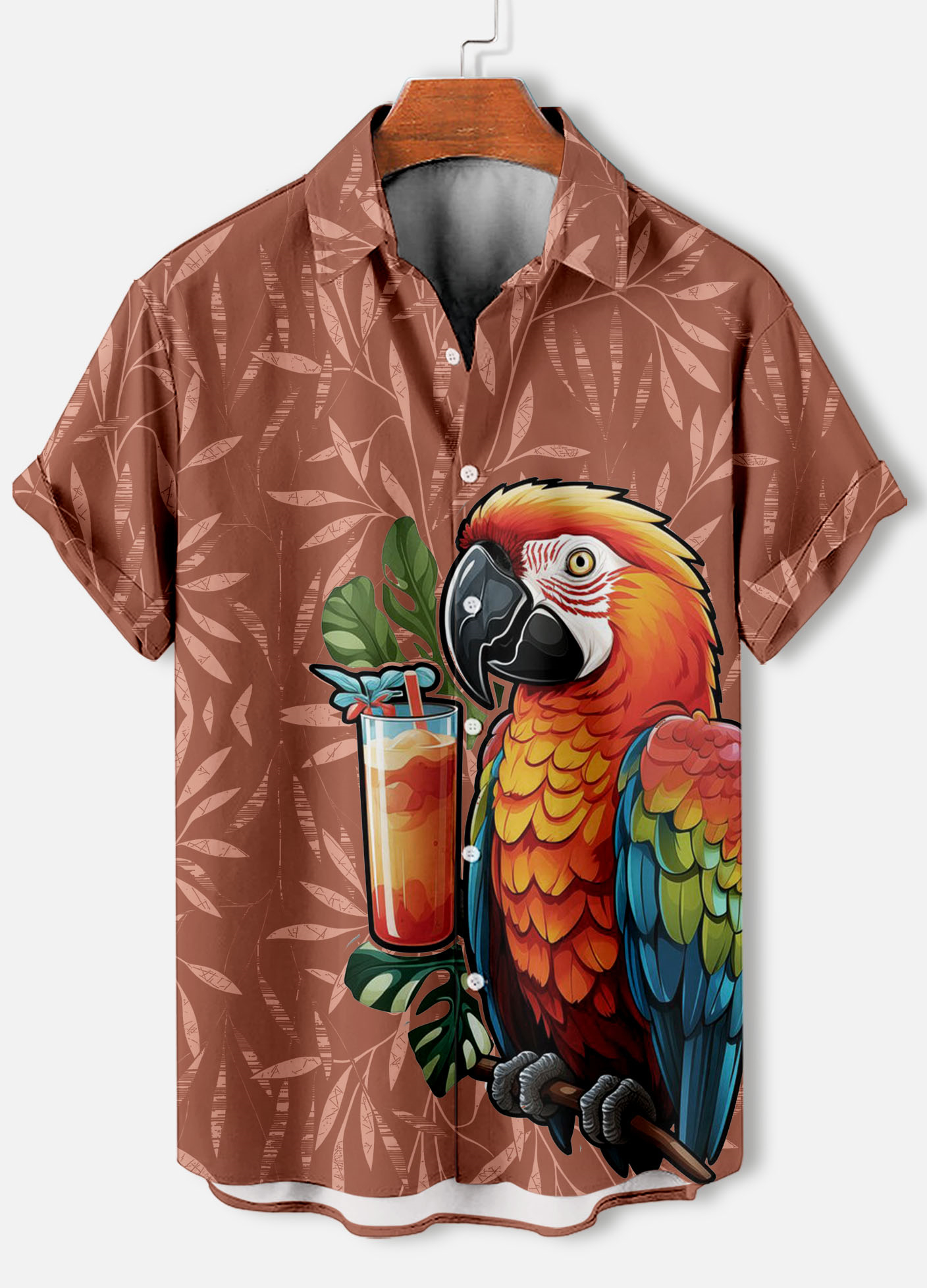Men's Casual Hawaiian Birds Graphic Illustration Short Sleeve Shirt
