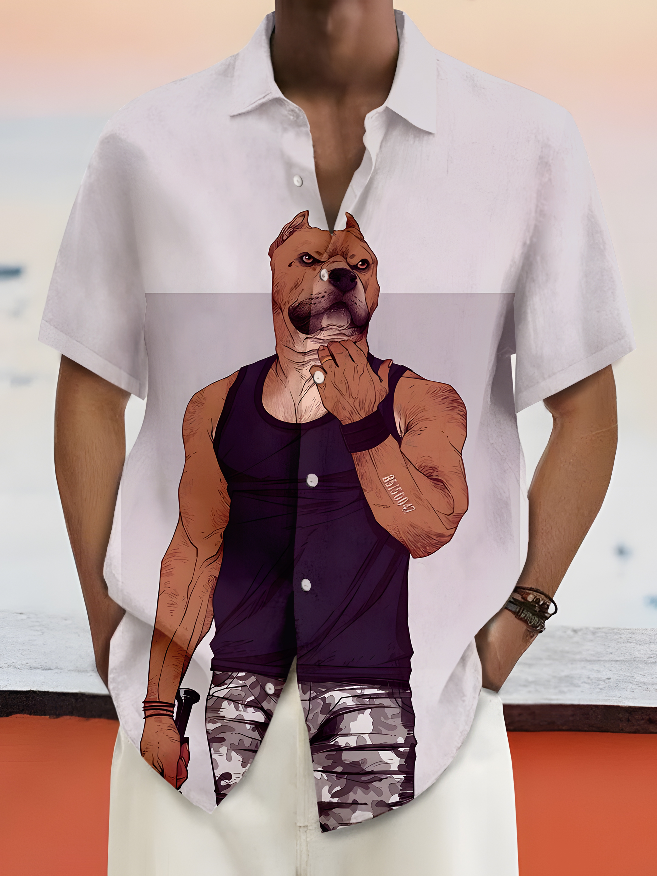 Men's Cartoon Animal Graphic Short Sleeve Shirt
