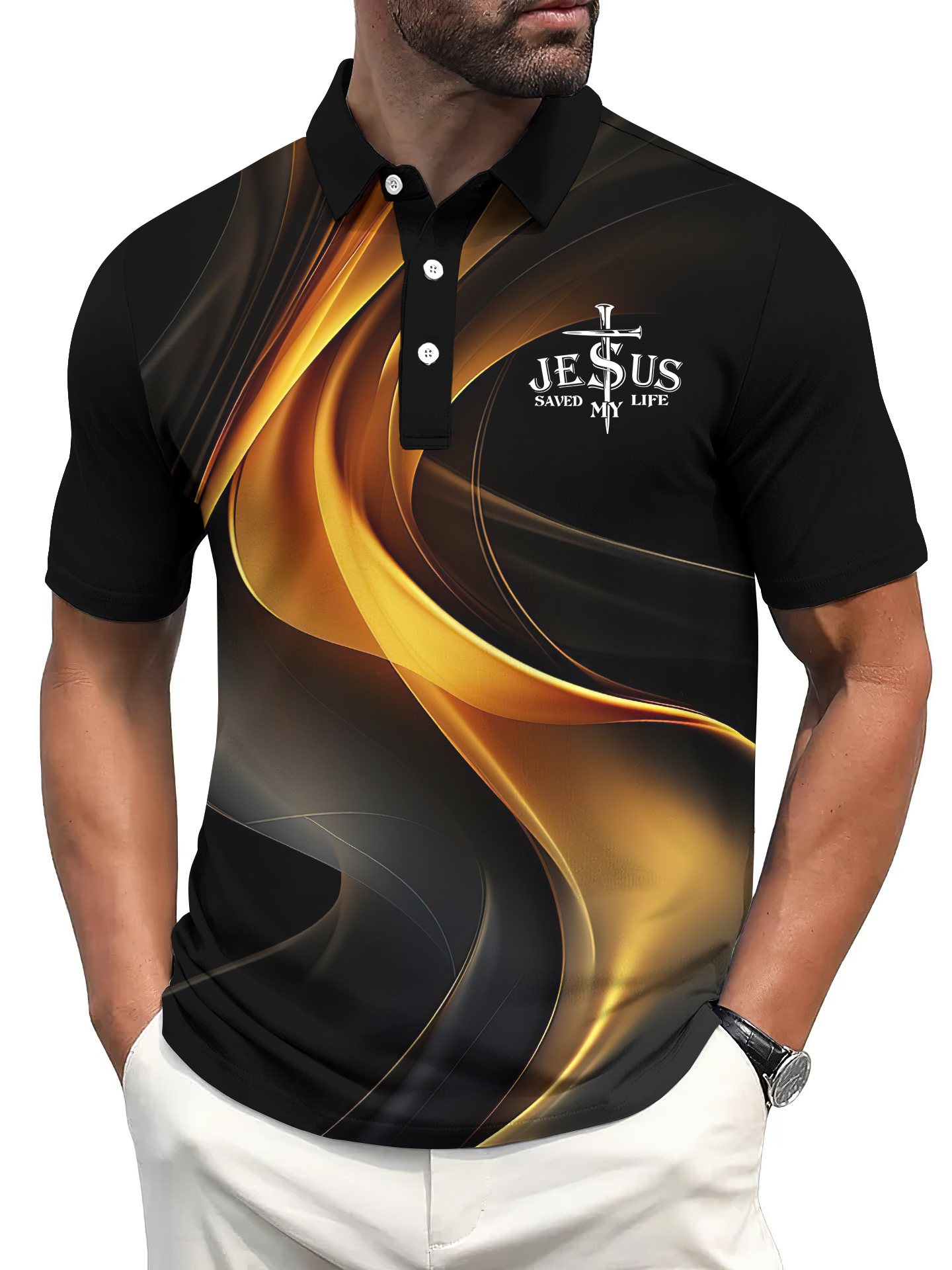Men's Golf Casual Jesus Graphic Short Sleeve Polo Shirt