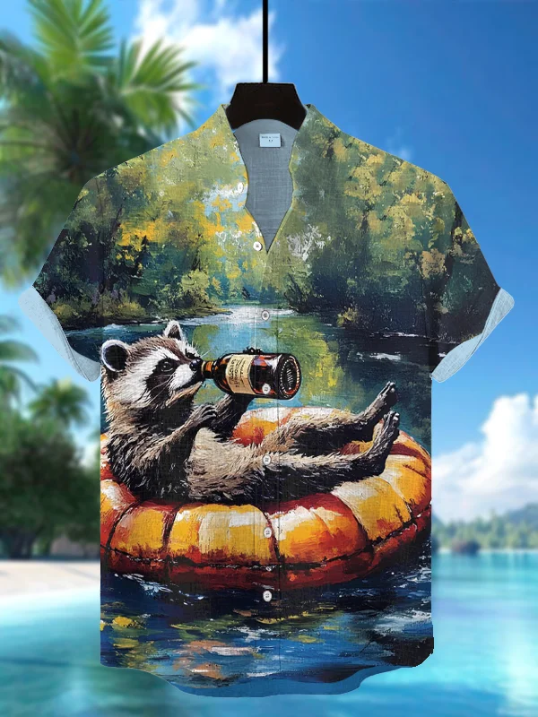 Men's Hawaiian Fun Animal Print Short Sleeve Shirt