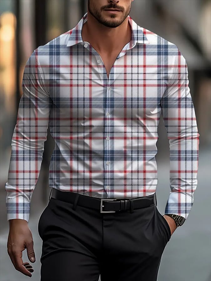 Men's Business Casual Striped Long Sleeve Shirt