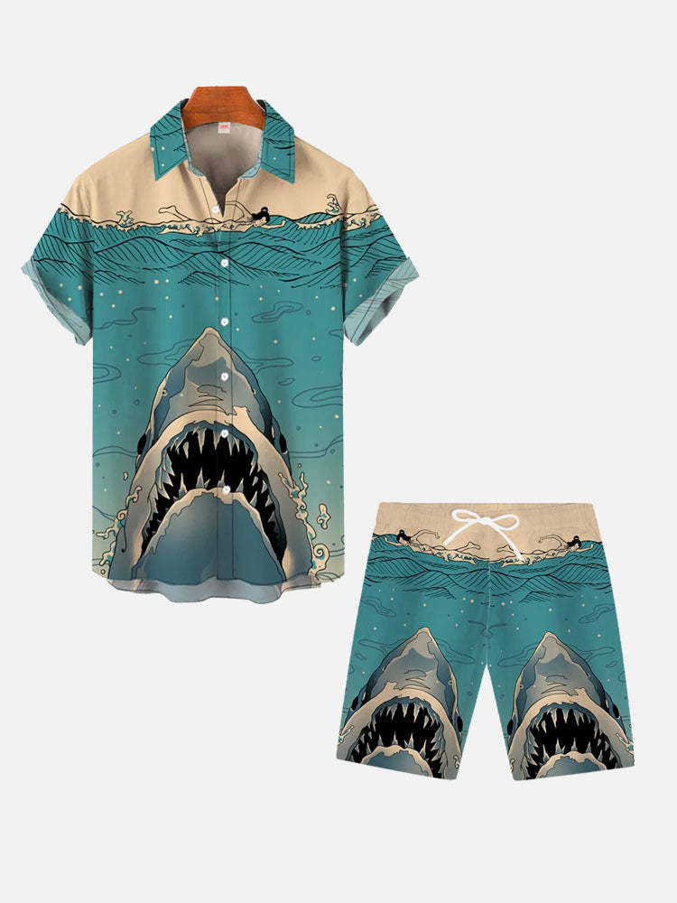 Japanese Ukiyo-E Shark Hawaiian Printing Shorts