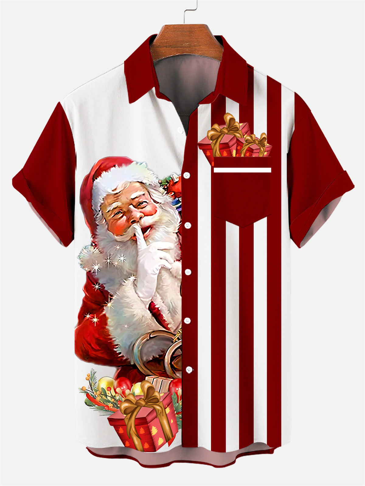 Men's Christmas Father Snow Gift Contrast Stripe Short Sleeve Shirt