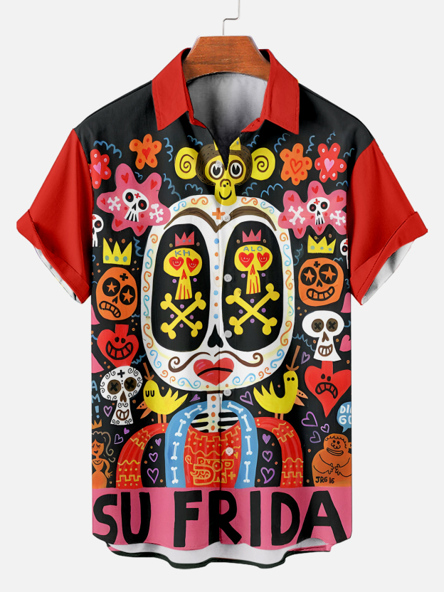 [Copy]Men's Vintage Witch Oil Painting Art Halloween Short Sleeve Shirt