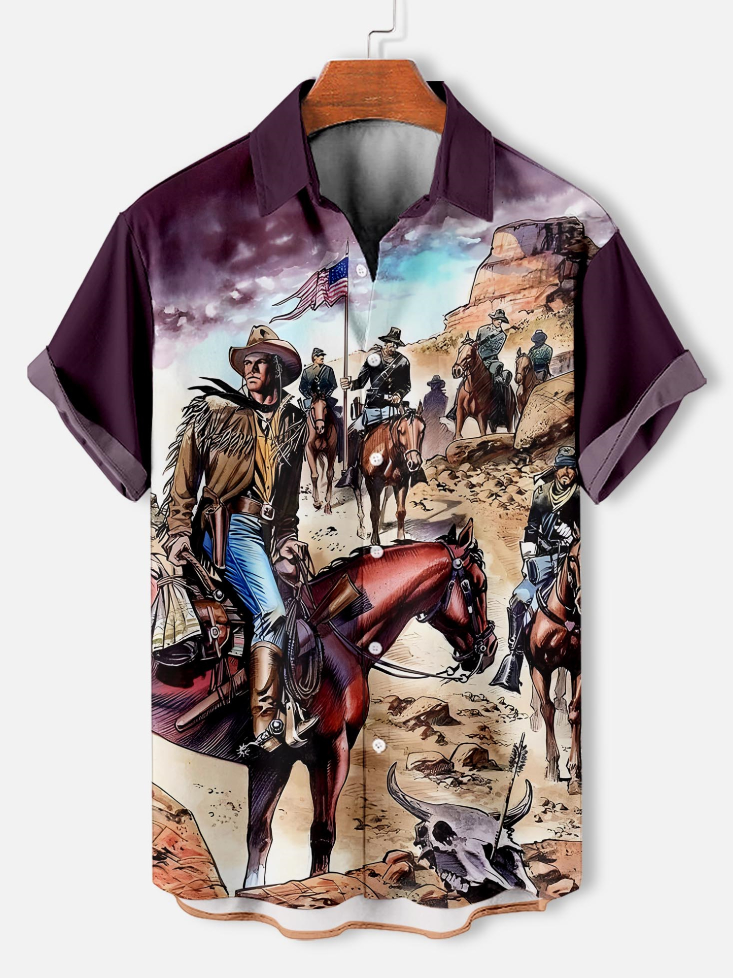 Men's retro illustration short sleeve shirt