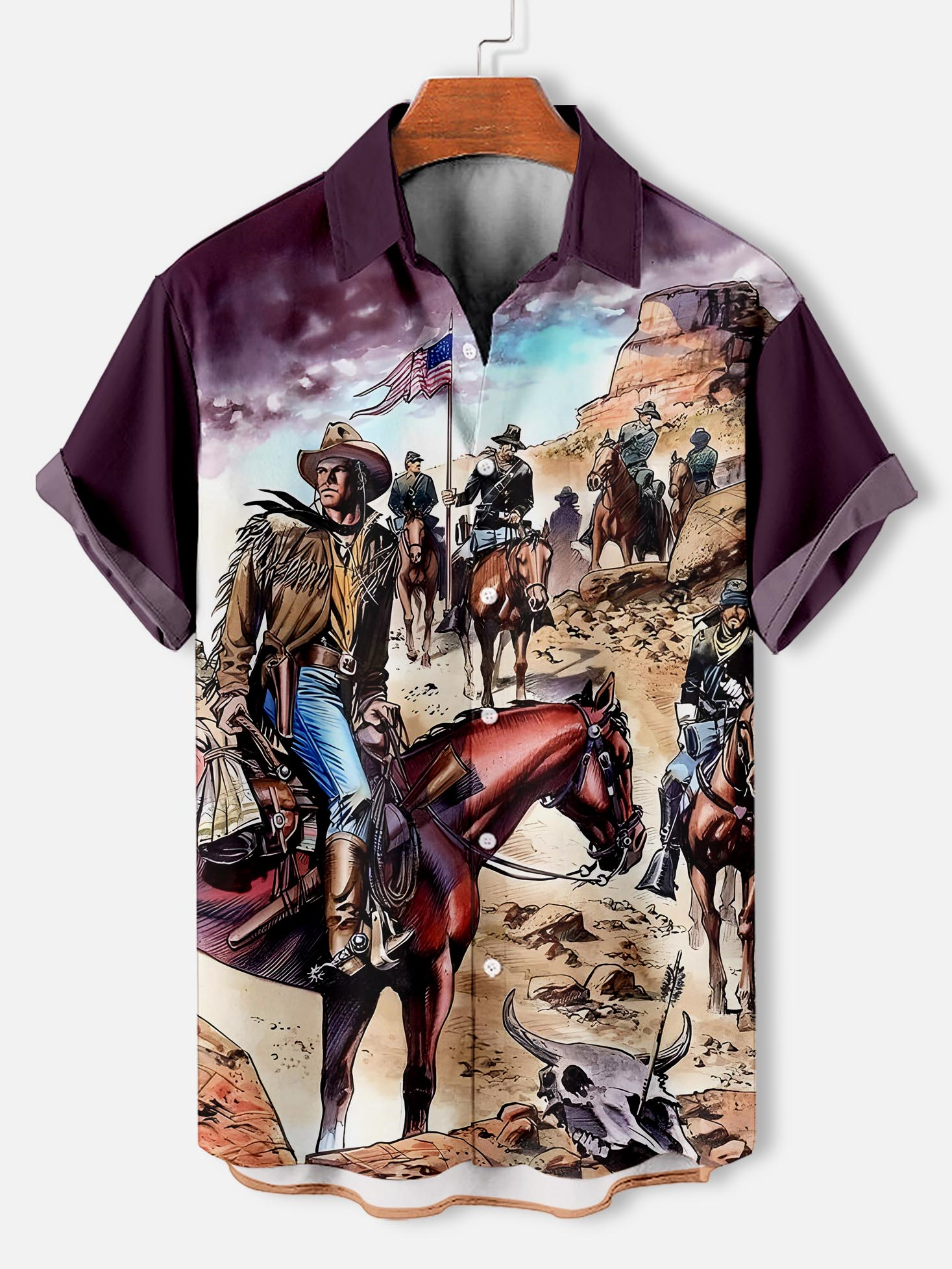 Men's retro illustration short sleeve shirt