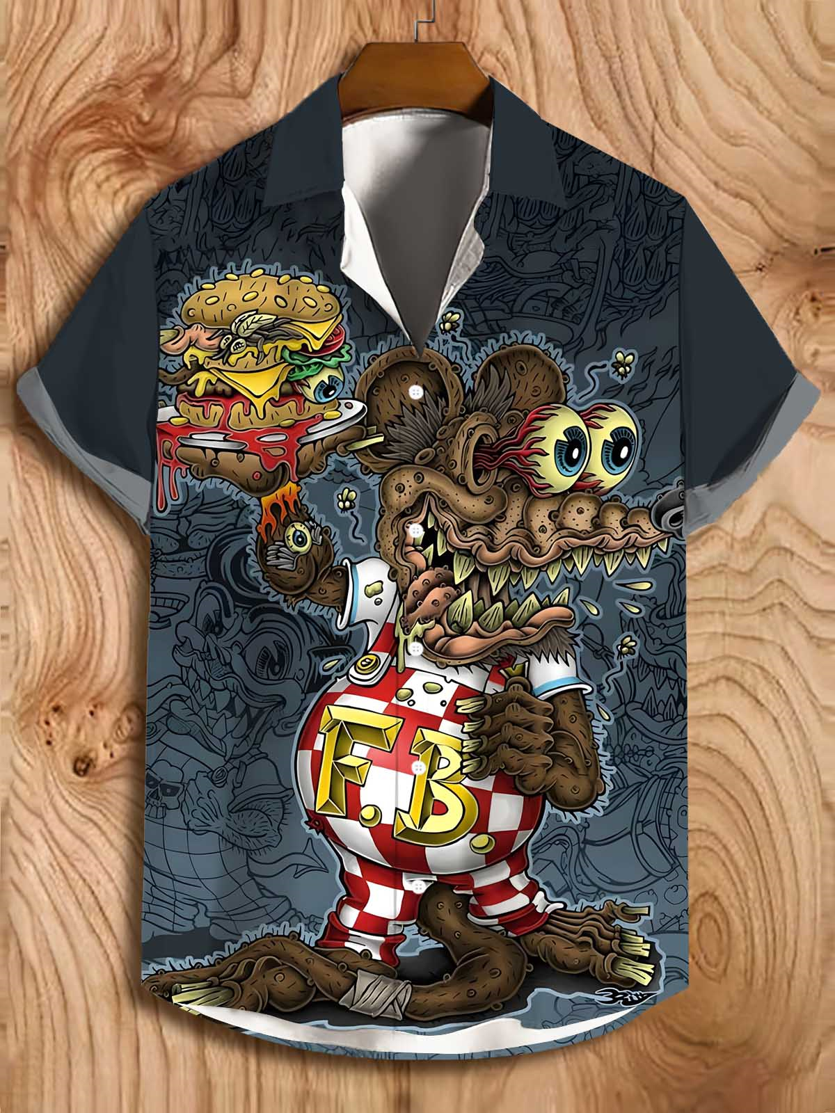 Men's Cartoon Car Graphic Short Sleeve Shirt