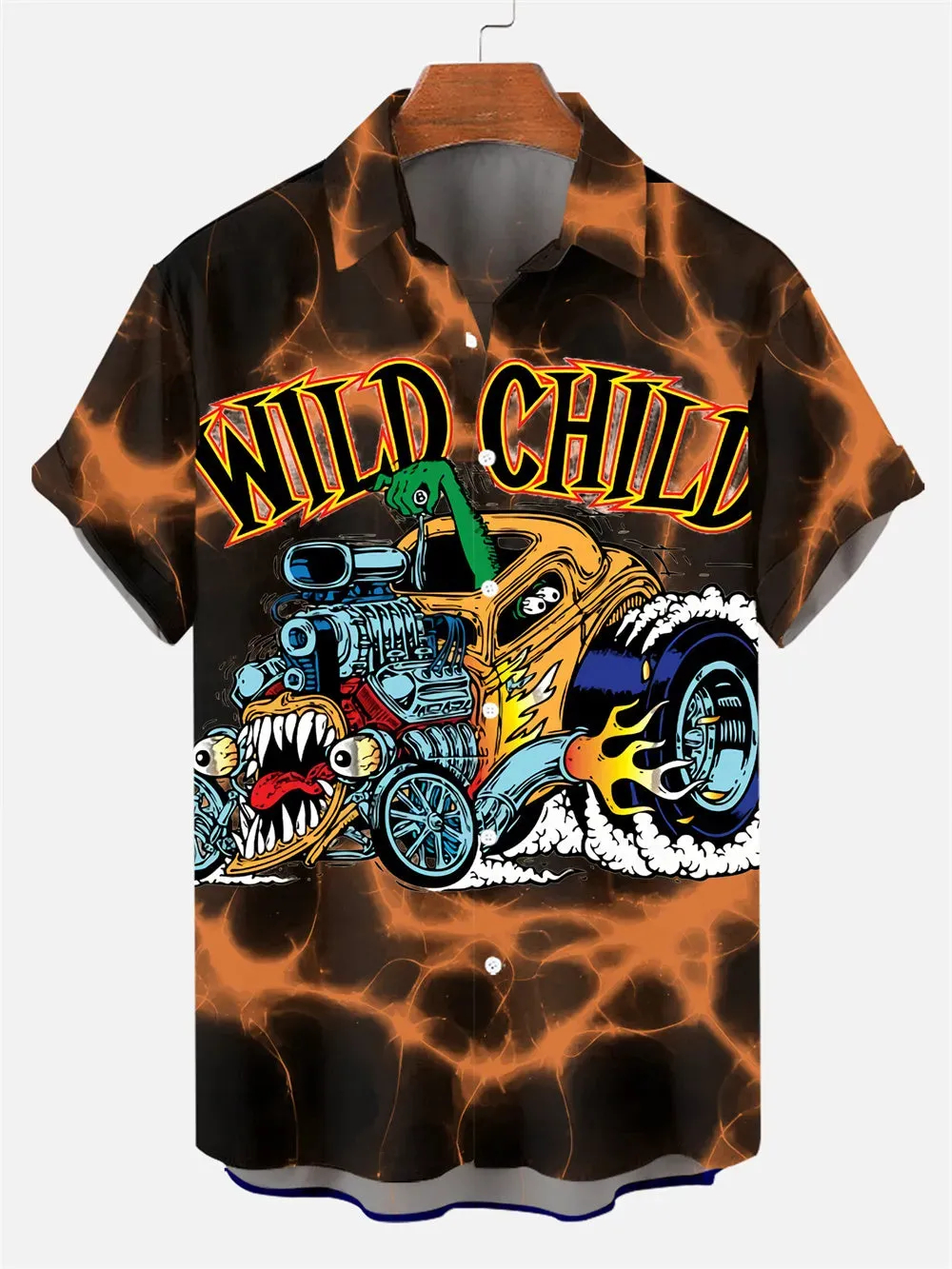 Men's retro cartoon car graphic illustration short sleeve shirt