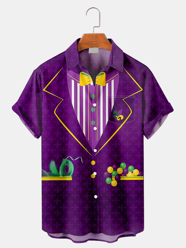 Men's Mardi Gras Elements Graphic Festive Short Sleeve Shirt
