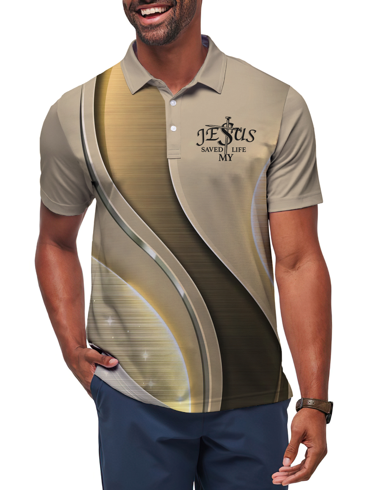 Men's Golf Casual Jesus Graphic Short Sleeve Polo Shirt