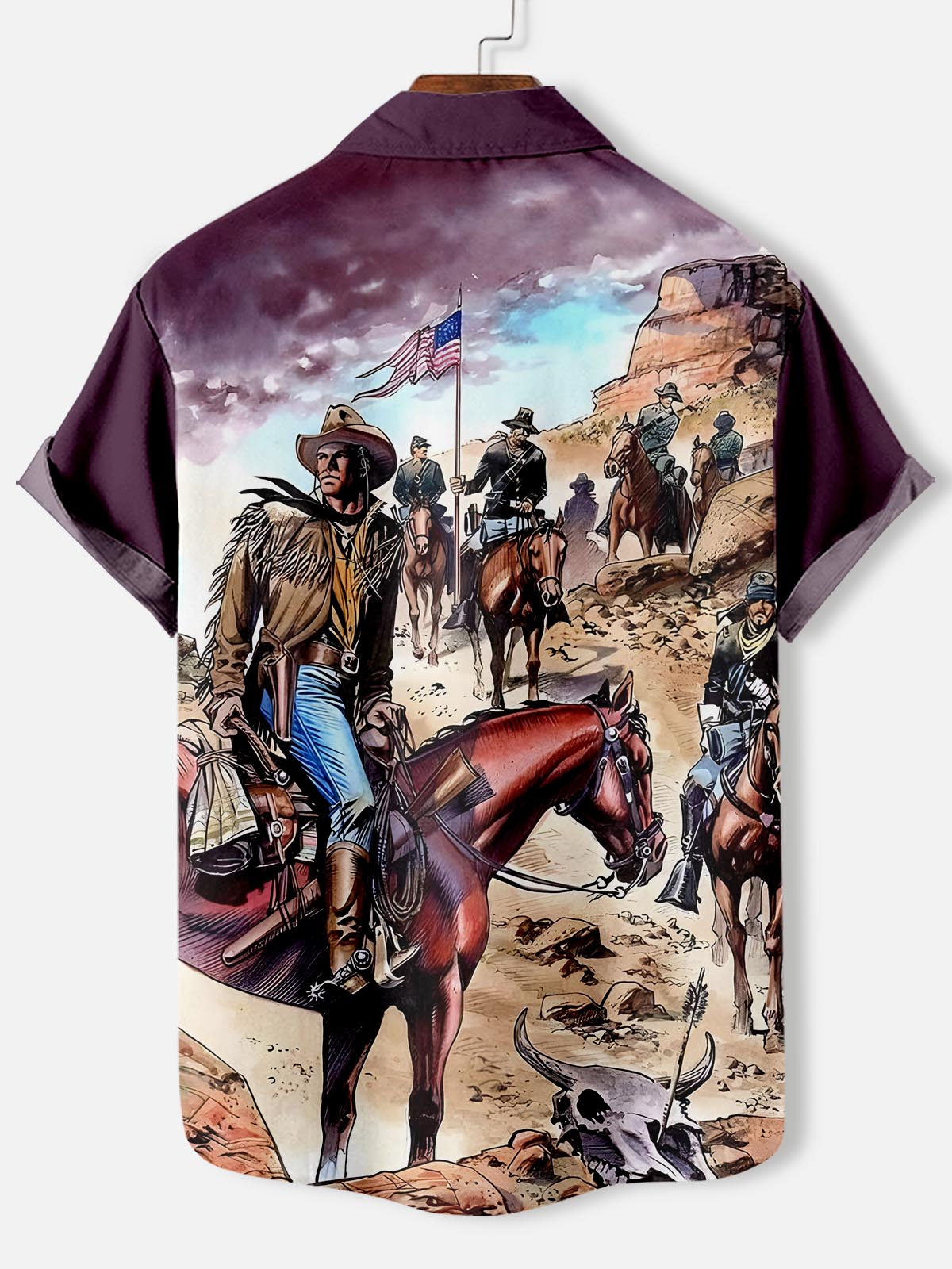 Men's retro illustration short sleeve shirt