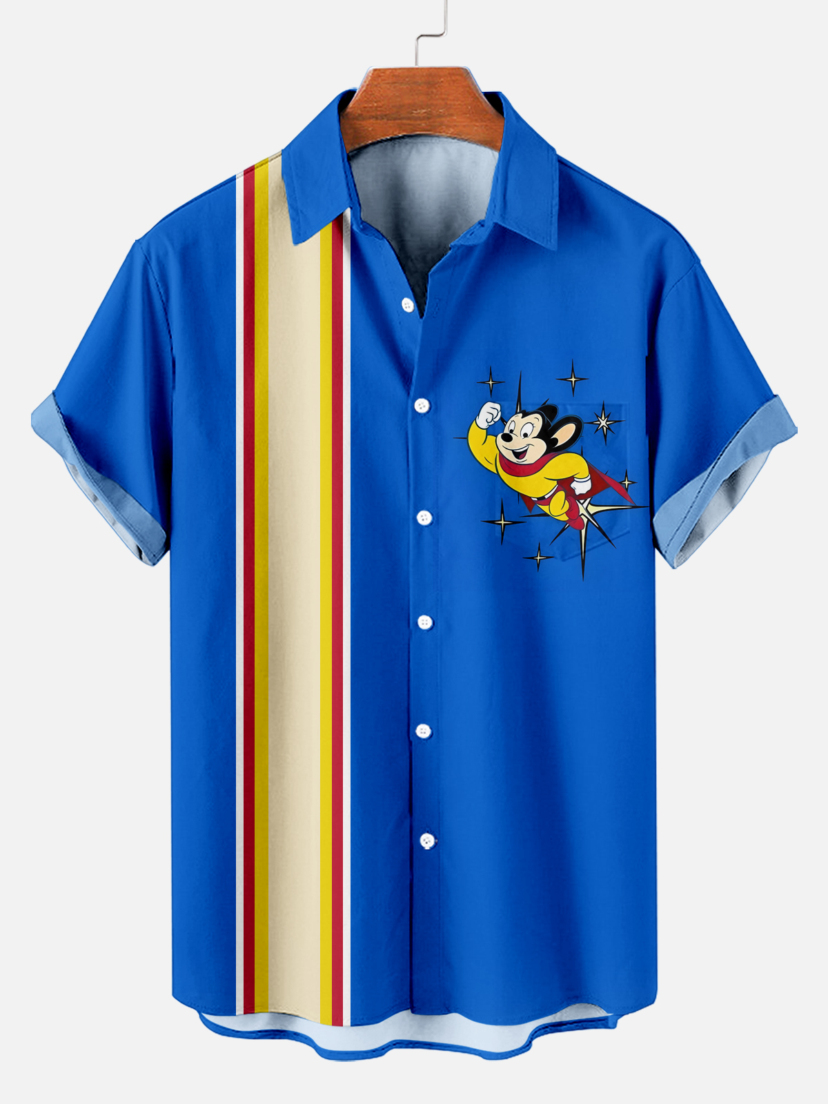 Men's Retro Cartoon Striped Casual Short Sleeve Shirt
