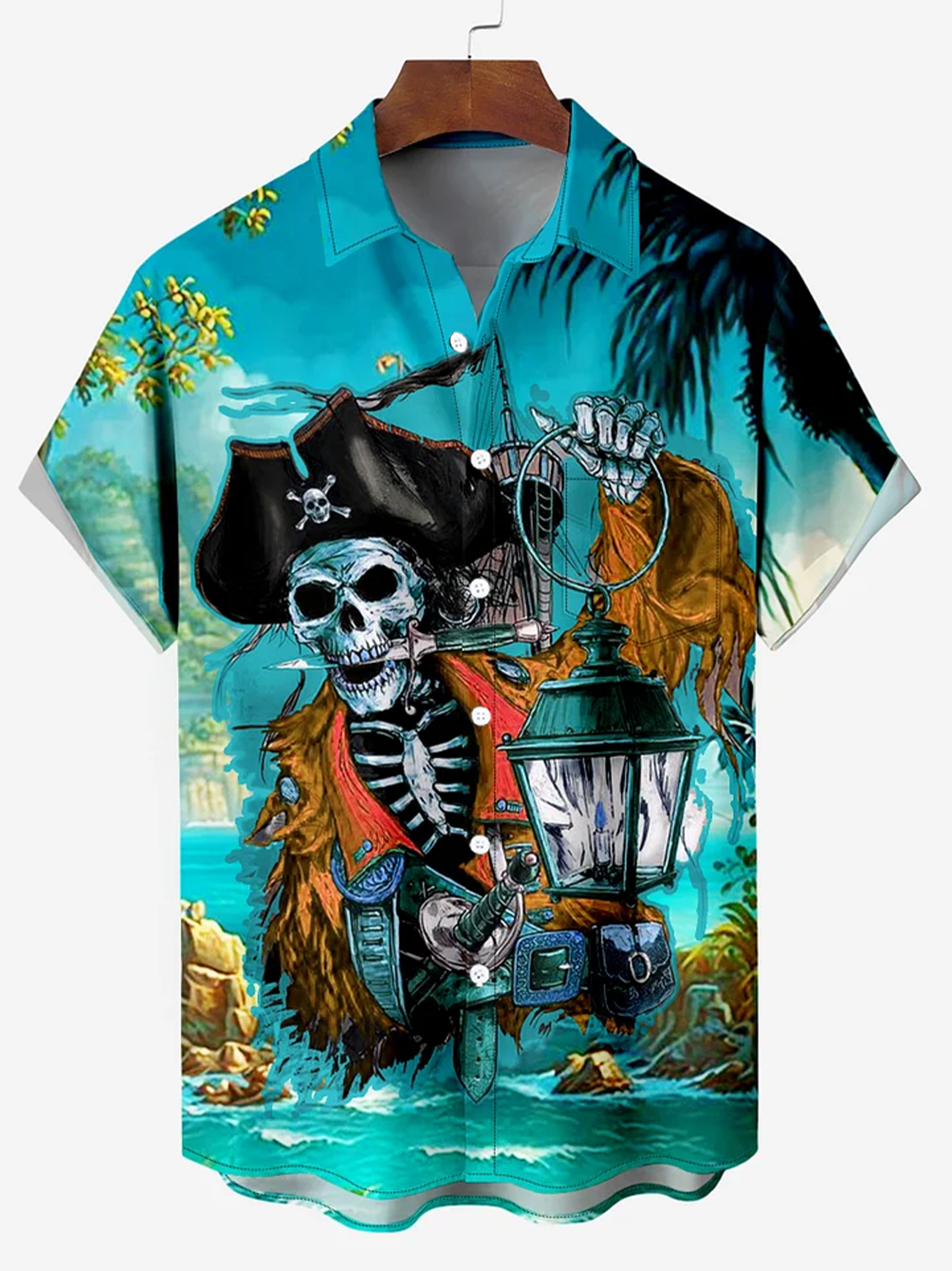 Skeleton Pirate Captain Hawaiian Short Sleeve Shirt