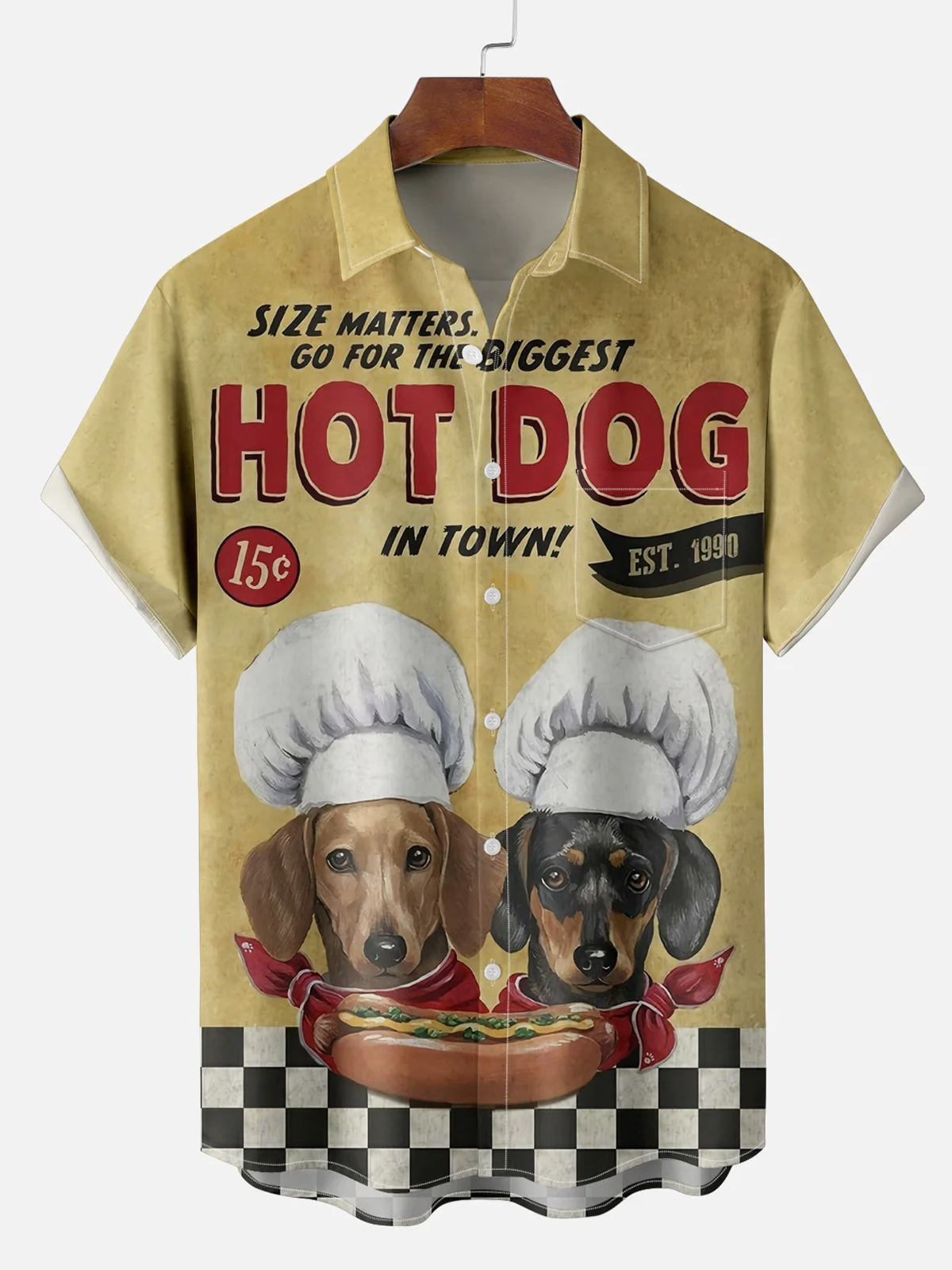 Men's Vintage Poster Dachshund Graphic Print Short Sleeve Shirt