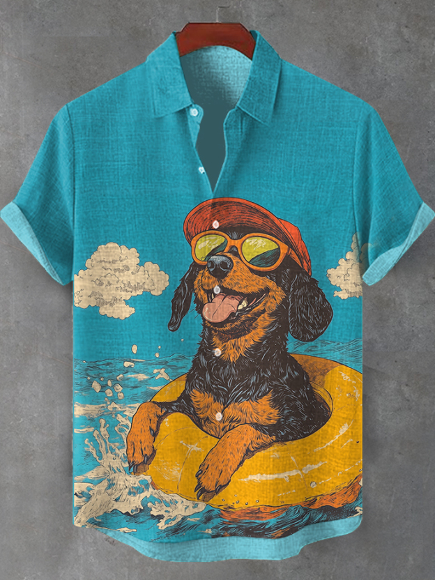 Men's Cool Sunglasses Dachshund Swimming Vacation Art Print Shirt