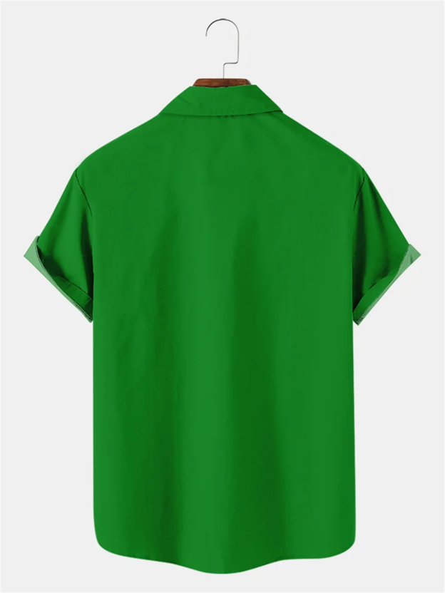 Men's Music Notes Saint Patrick Holiday Bowling Ball Printed Pocket Shirt